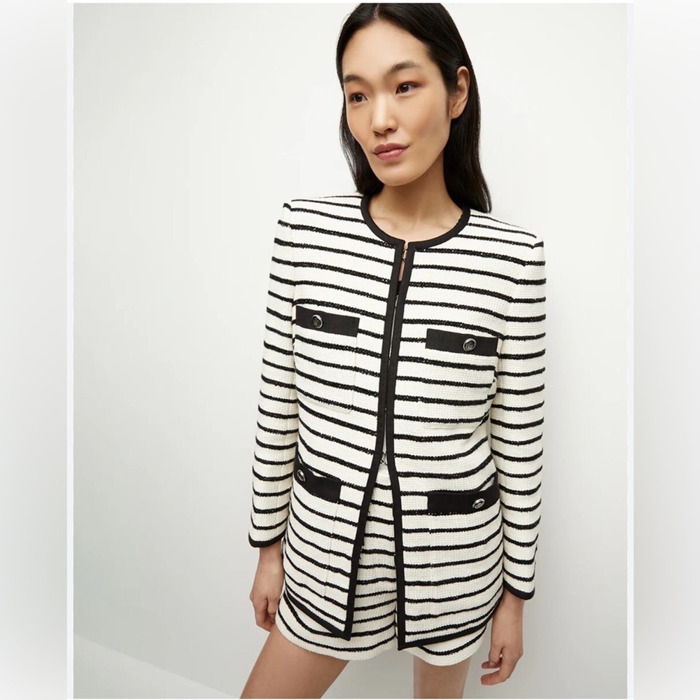 Veronica Beard Cream Ivory & Black Striped Tweed Blazer and Shorts Set size 6 - Picture 2 of 5